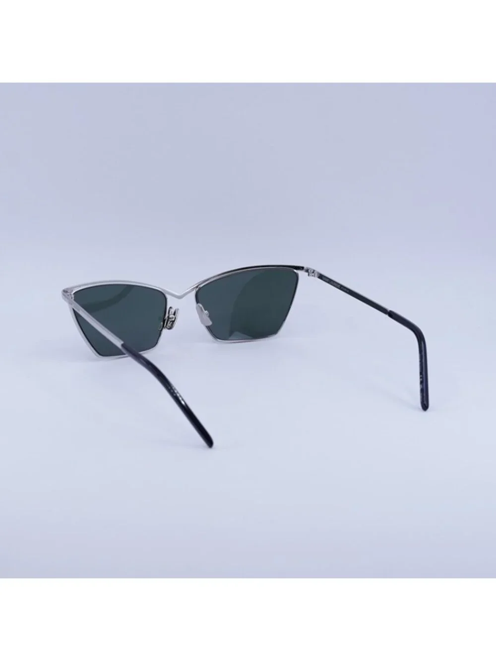 Saint Laurent SL637 002 Sunglasses Silver Cat Eye Frame, Grey Lenses